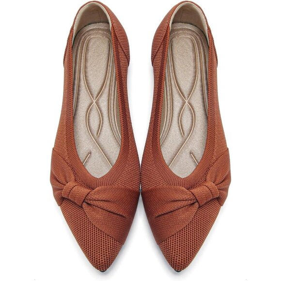 Shoes - Women's Pointed Toe Knit Brown Flats Comfortable Lightweight Dressy Casual Shoes